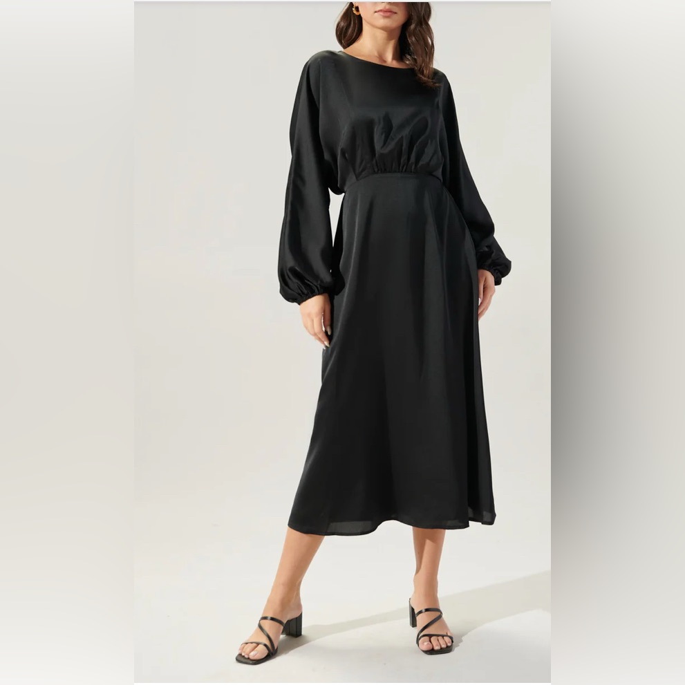 Chateau Satin Dolman Sleeve Midi Dress